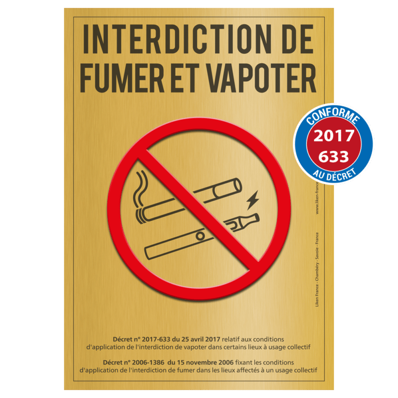 Plaque Signalétique Interdiction de fumer ou de vapoter design