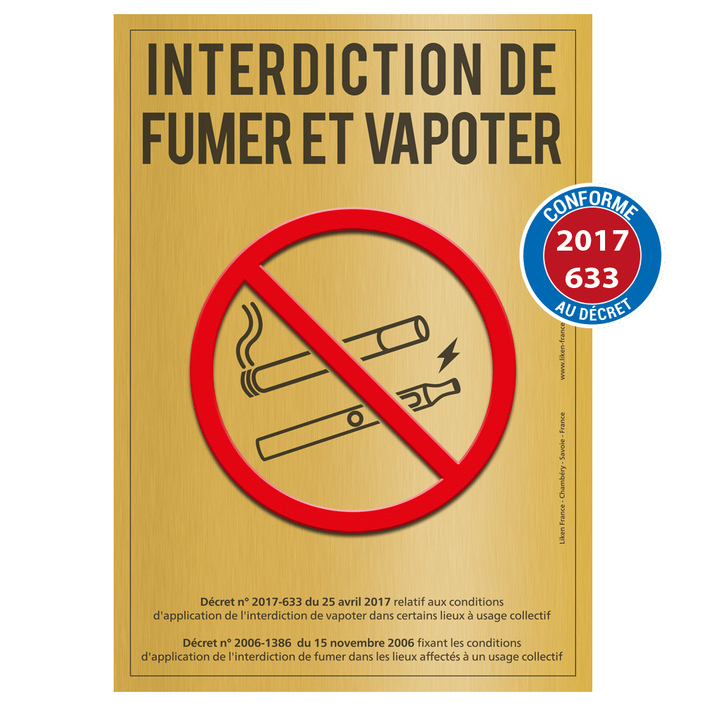 Plaque Signalétique Interdiction de fumer ou de vapoter design